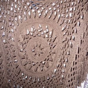 Brown Knit Boho Hippy Over Shirt, Fall Knit